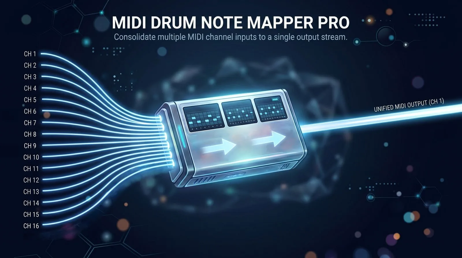 MIDI Drum Mapper Pro — 16 channels into a unified output