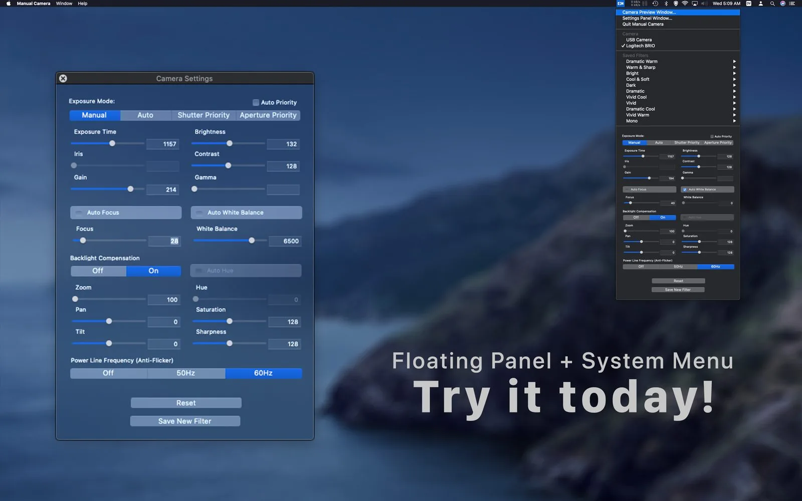 Manual Camera adjustment panel