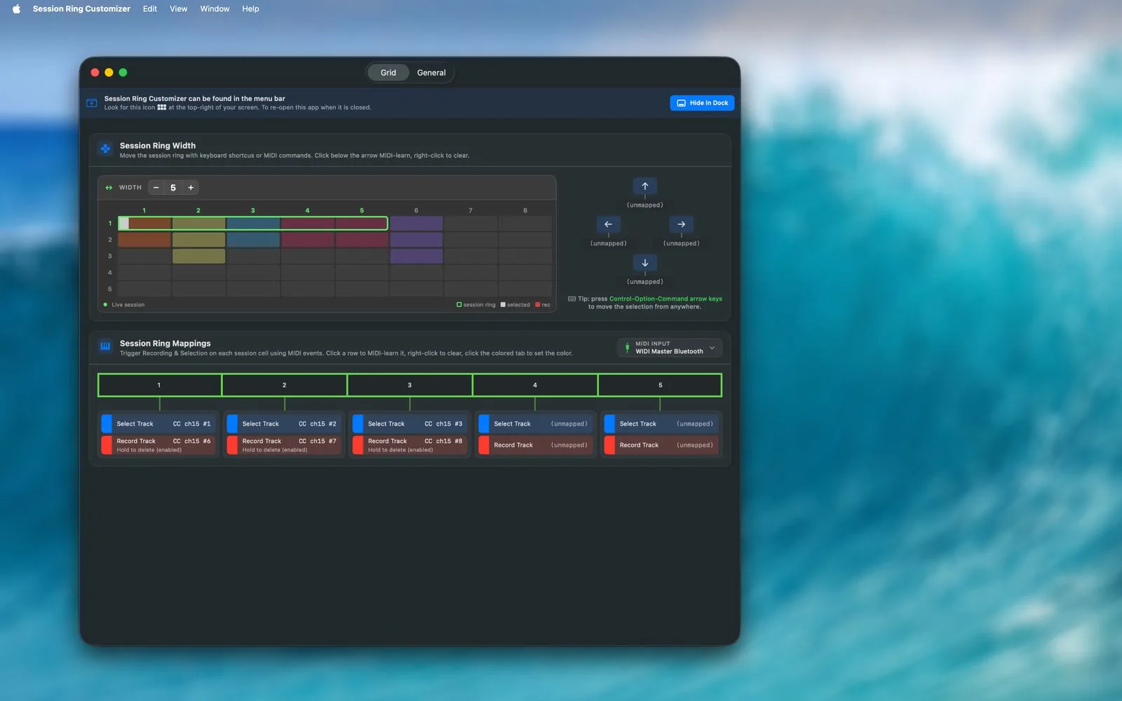 Session Ring Customizer mapped over an Ableton Live session